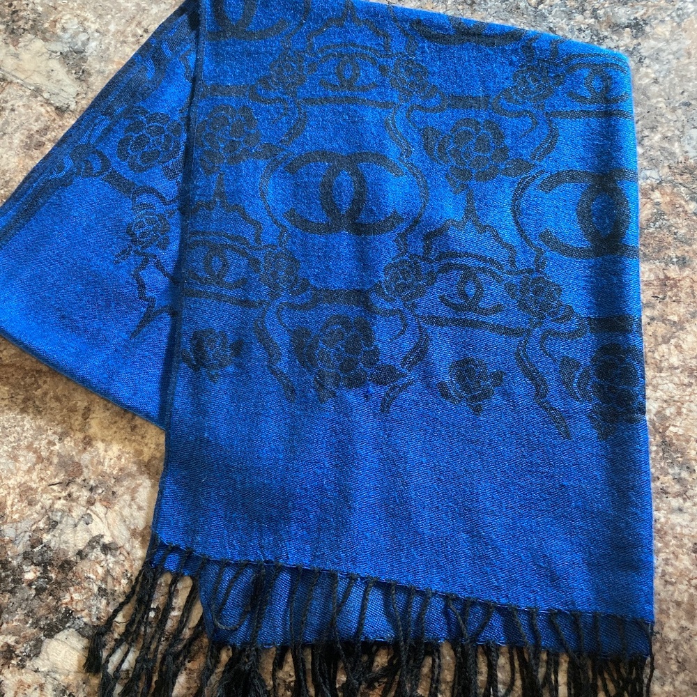 CHANEL Blue and Black (Reversible) Scarf or Shawl